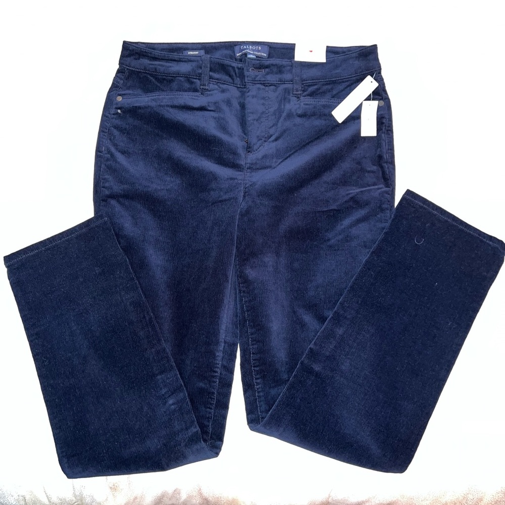 NWT (10) TALBOTS Navy Blue Corduroy pants STRAIGHT SLIMMING SIMPLY FLATTERING
